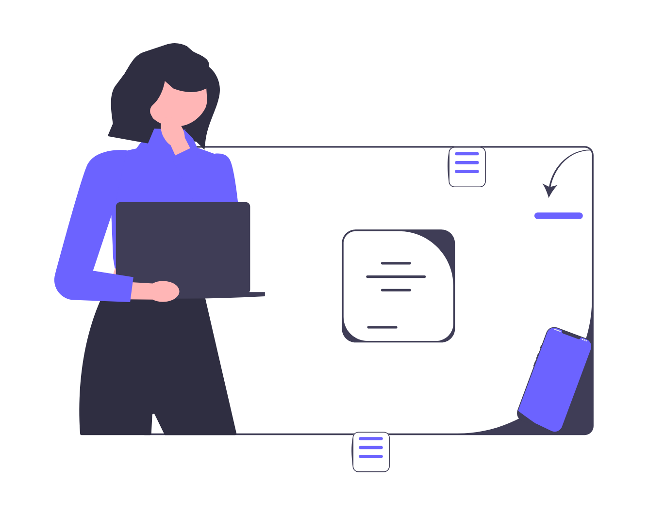 Minimalist Illustration Of Business Woman Managing Digital Project