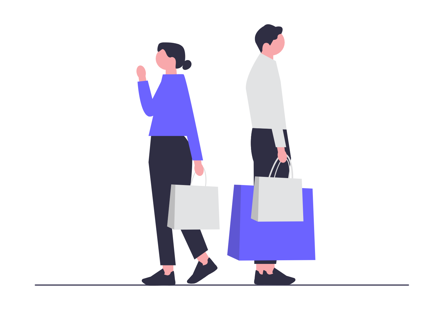 Minimalist Illustration Of Two People Carrying Shopping Bags