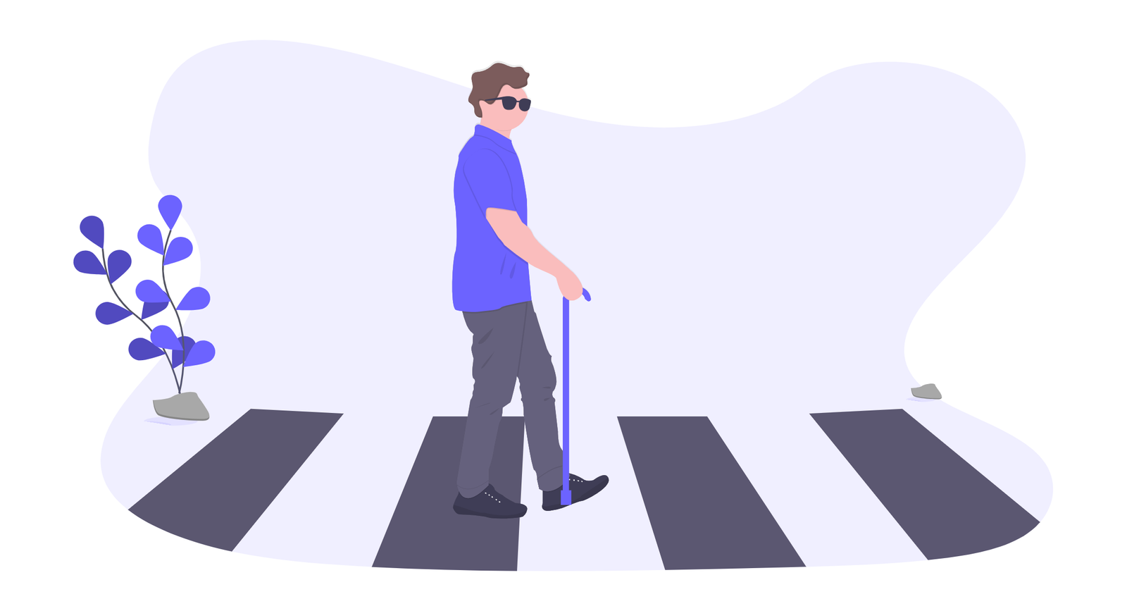 Minimalist Illustration Of A Blind Person Navigating A Crosswalk