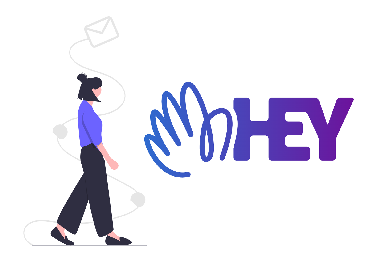 Minimalist Illustration Of A Woman Interacting With A HEY Message And Email