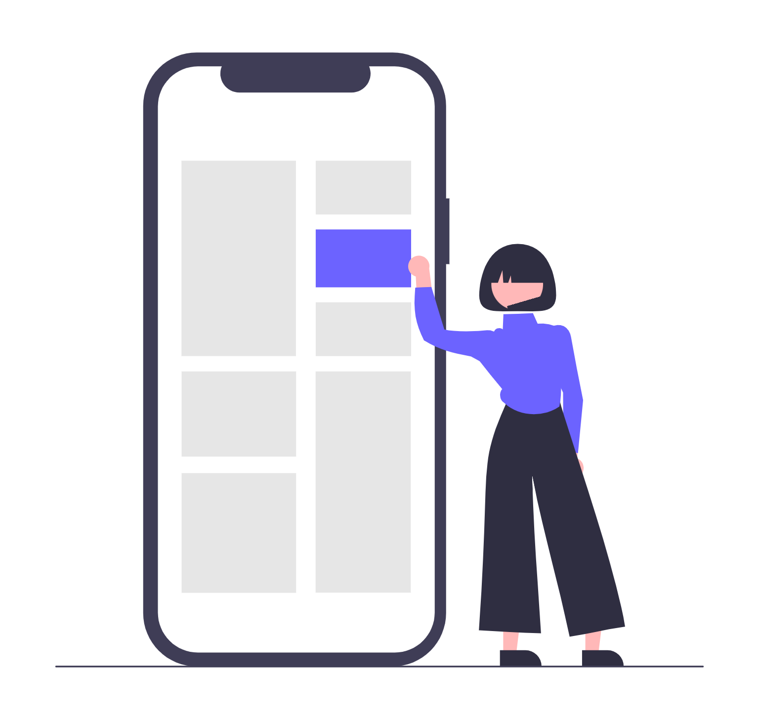 Minimalist Illustration Of A Woman Interacting With A Mobile Application