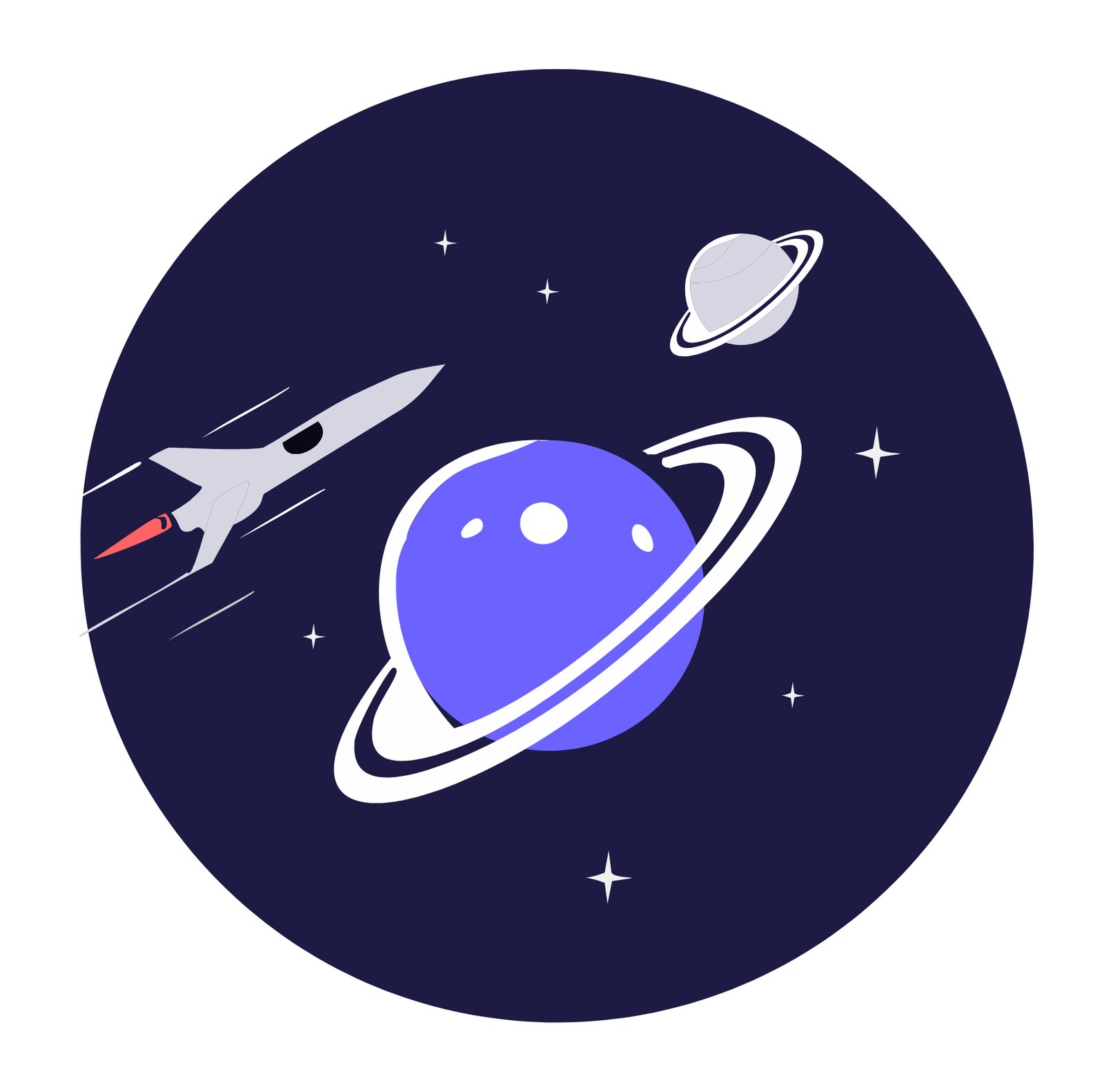 Minimalist Space Exploration Illustration With Rocket And Planets