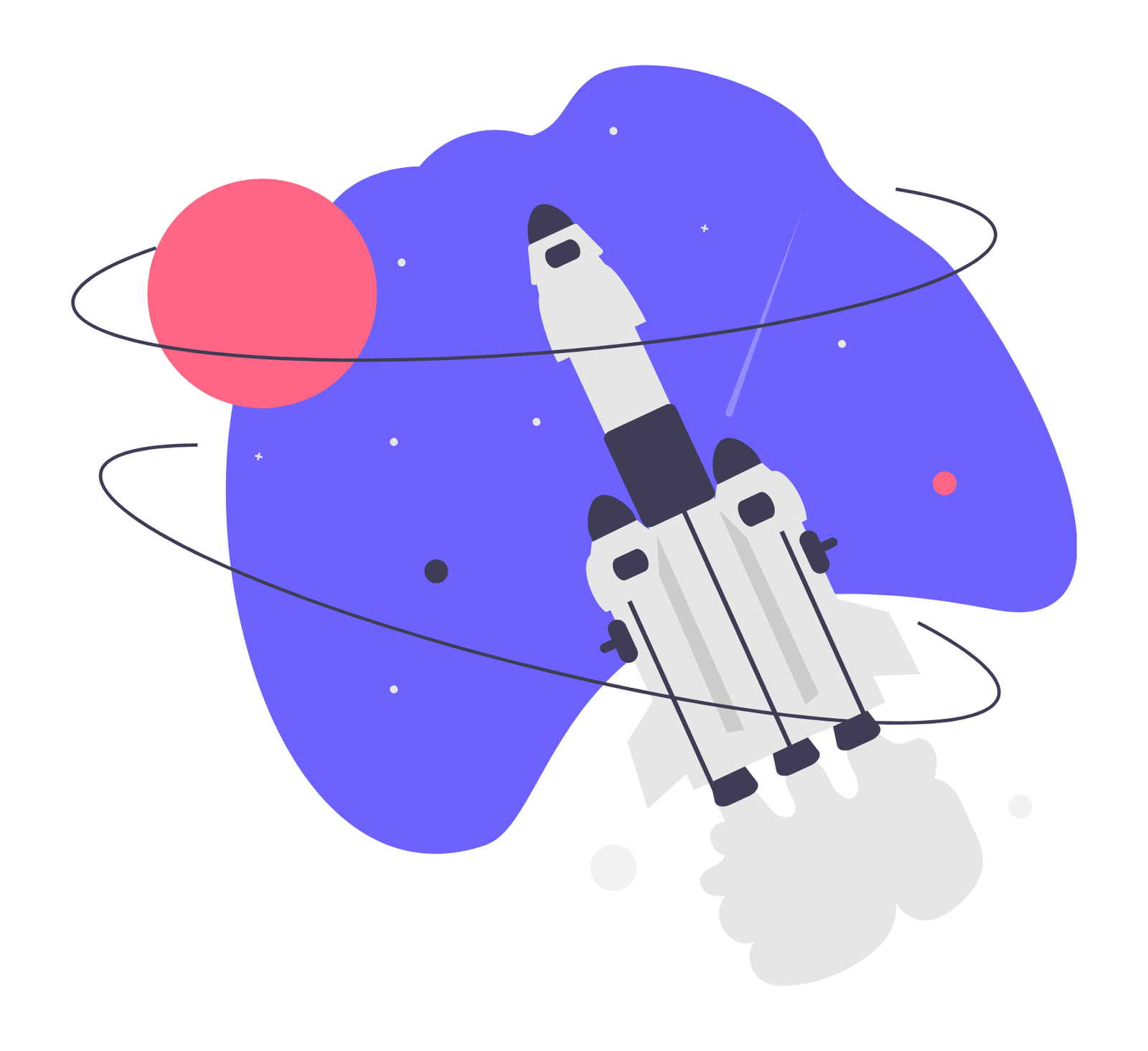 Minimalist Space Rocket Launching Into Orbit With Planet