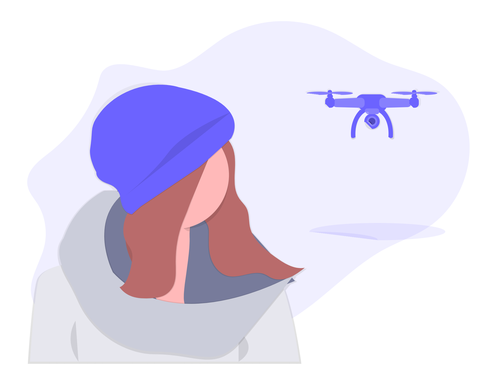 Minimalist Vector Illustration Of Person Watching A Flying Drone