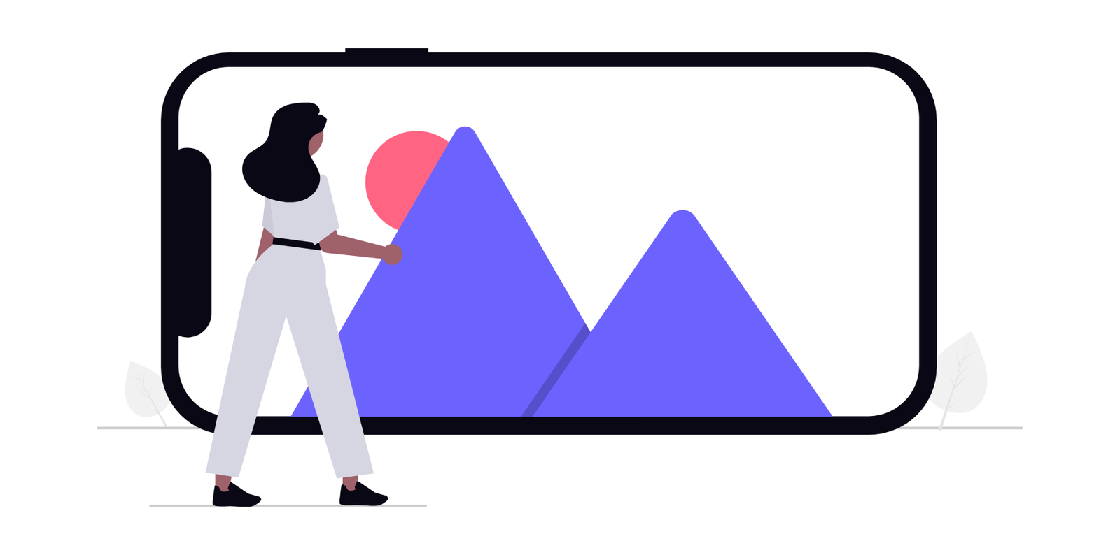 Minimalist Woman Interacting With Digital Landscape On Smartphone