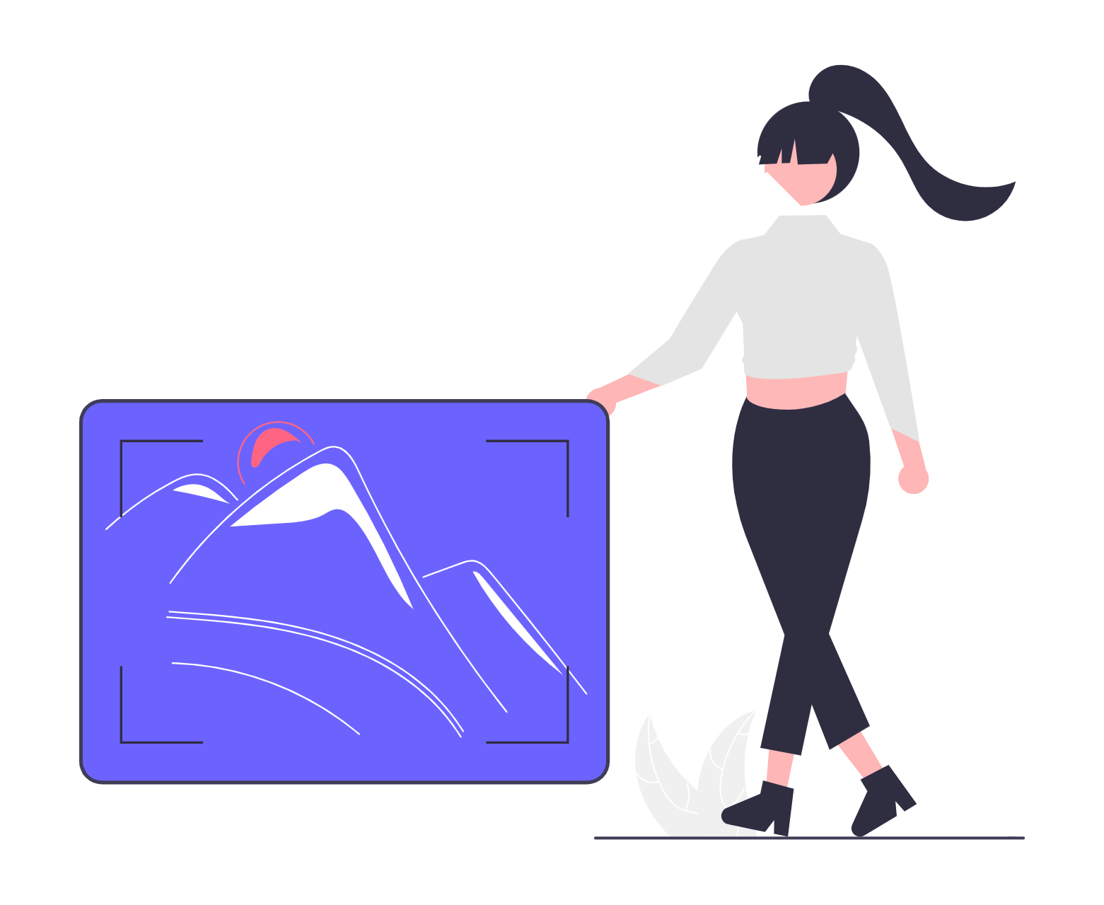 Minimalist Woman Presenting Flat Design Mountain Landscape Illustration