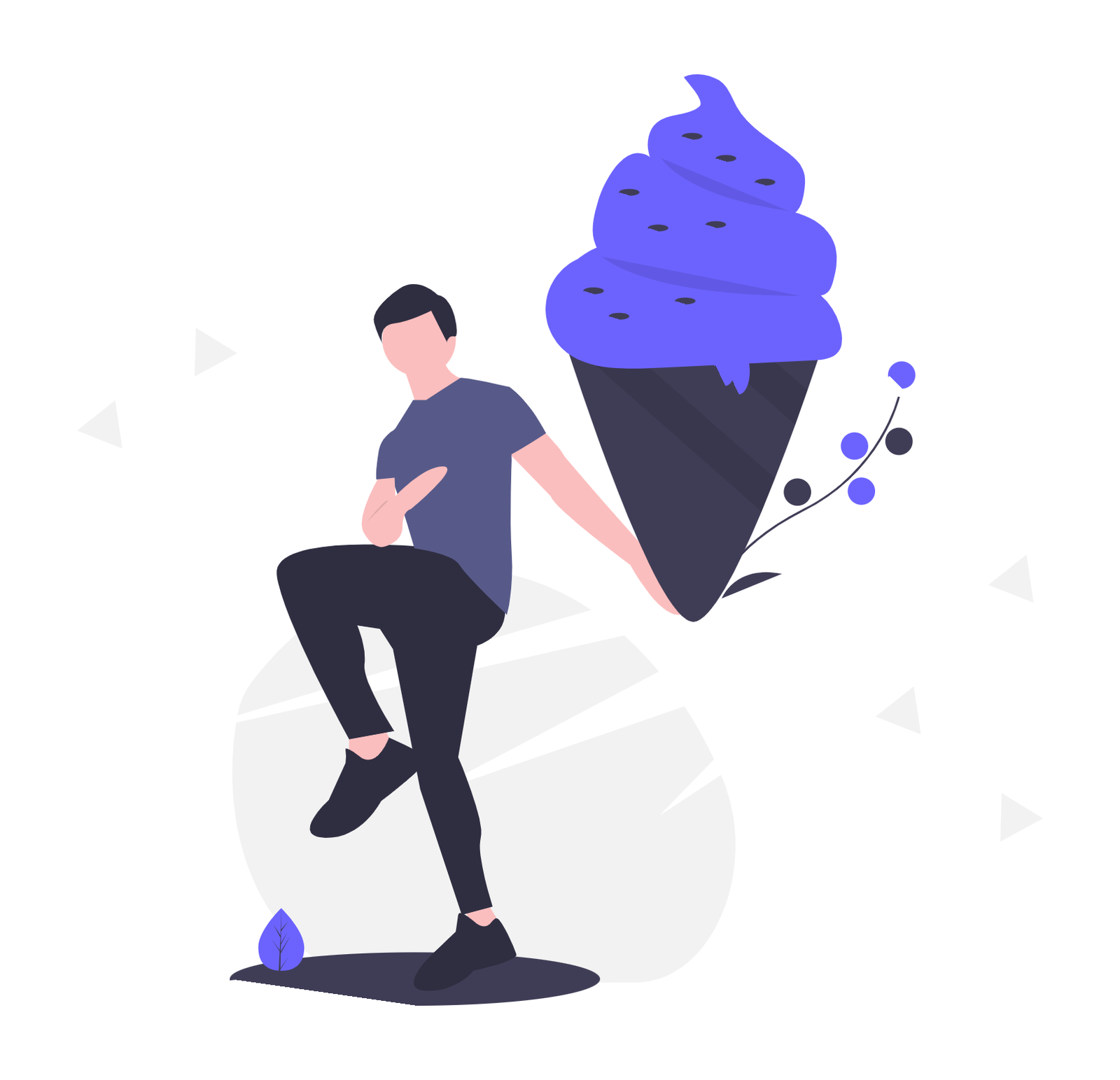 Minimalist Illustration Of A Man Holding A Large Purple Ice Cream Cone