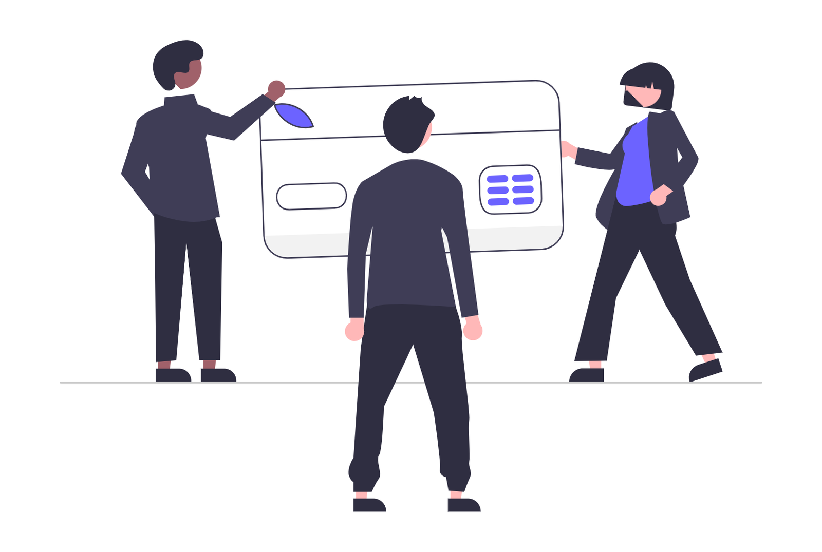 Minimalist Illustration Of Team Managing A Credit Card Transaction