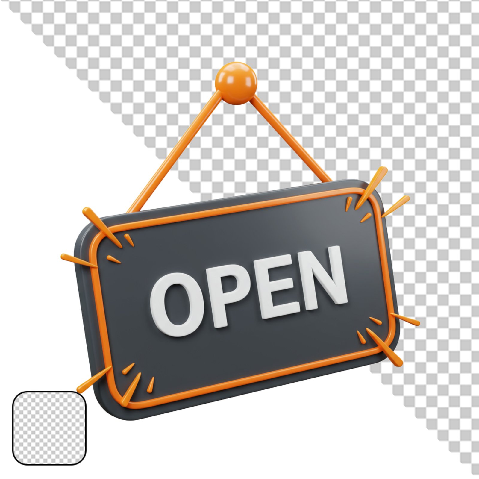 Modern 3D Open Sign With Transparent Background For Business