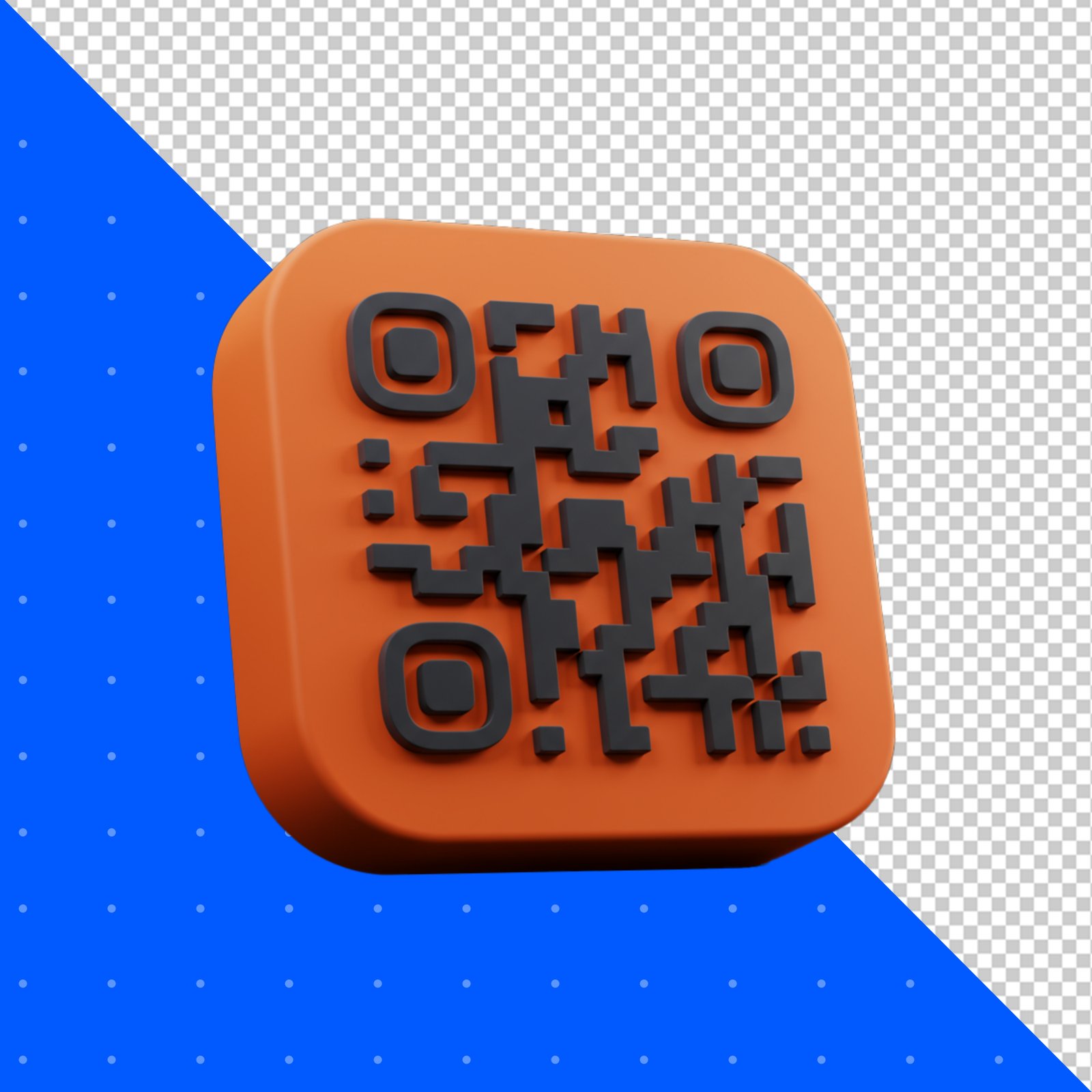 Modern 3D Orange QR Code Icon Isolated On Transparent Background