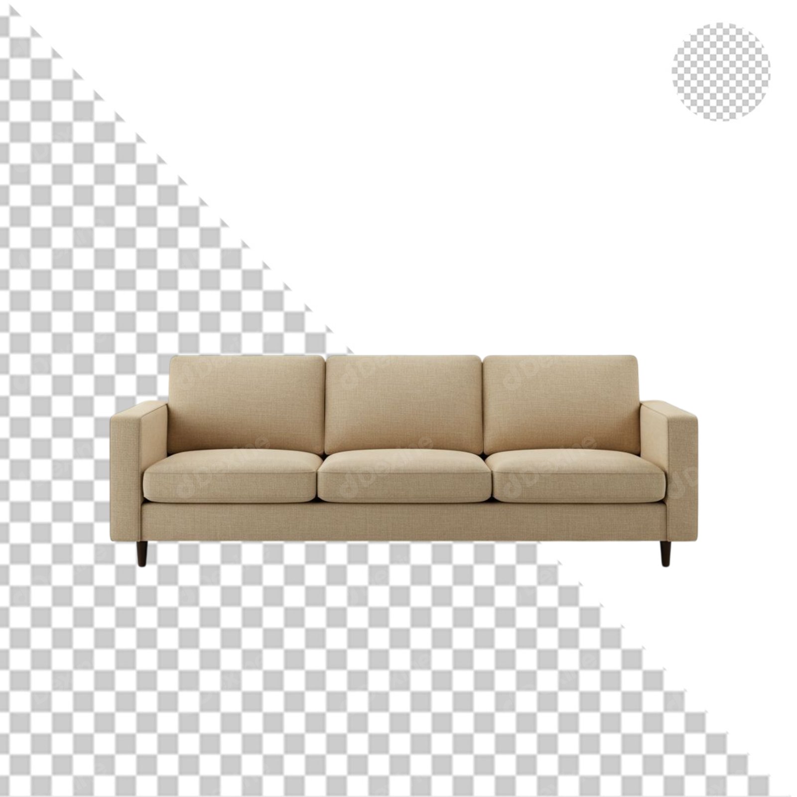 Modern Beige Three Seater Sofa Isolated On Transparent Background PNG