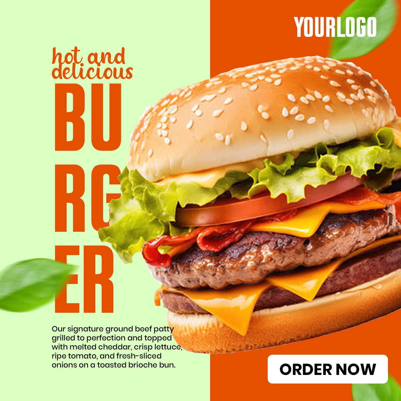 Modern Burger Food Restaurant Social Media Post Promotion Template