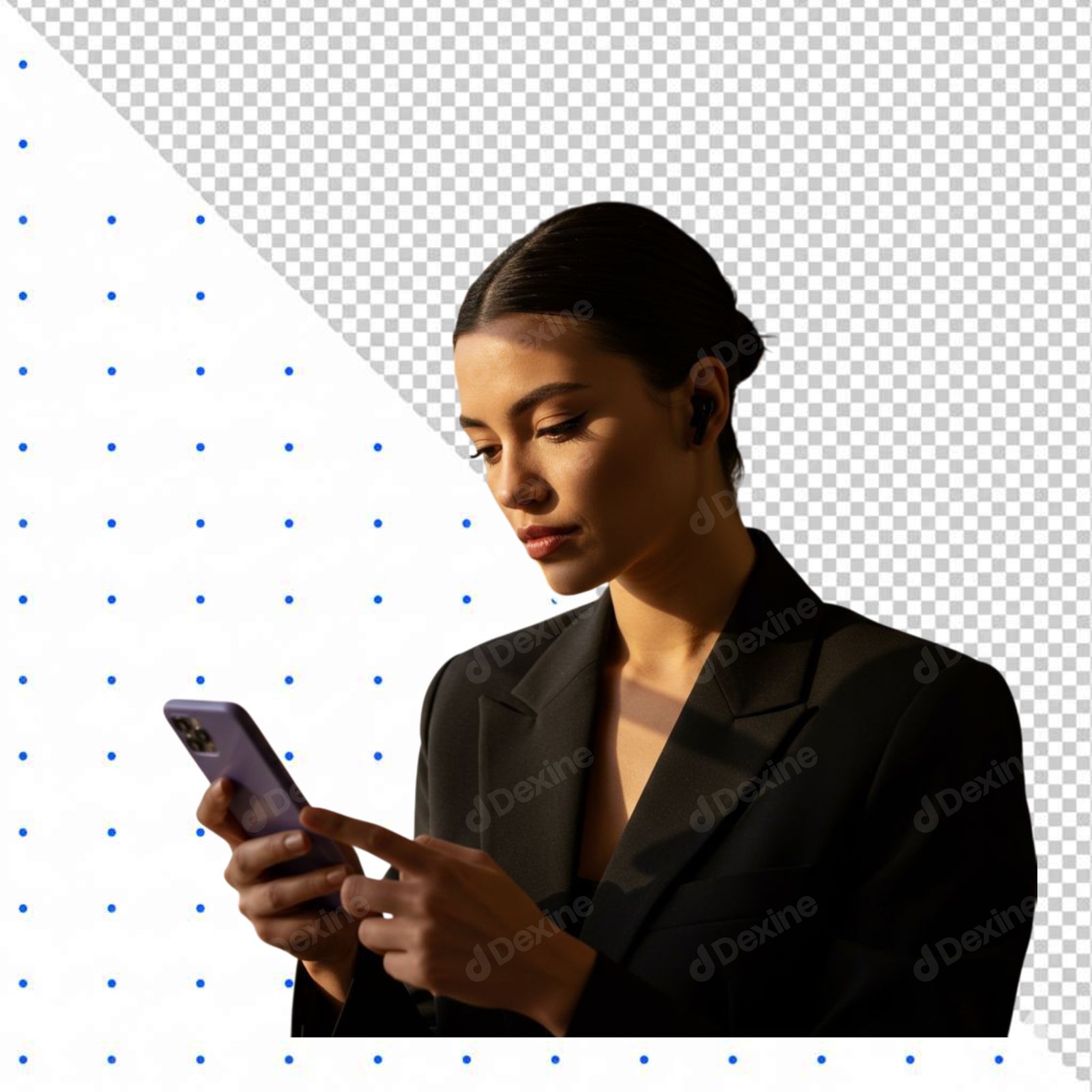 Modern Businesswoman Using Smartphone And Earbud Transparent PNG
