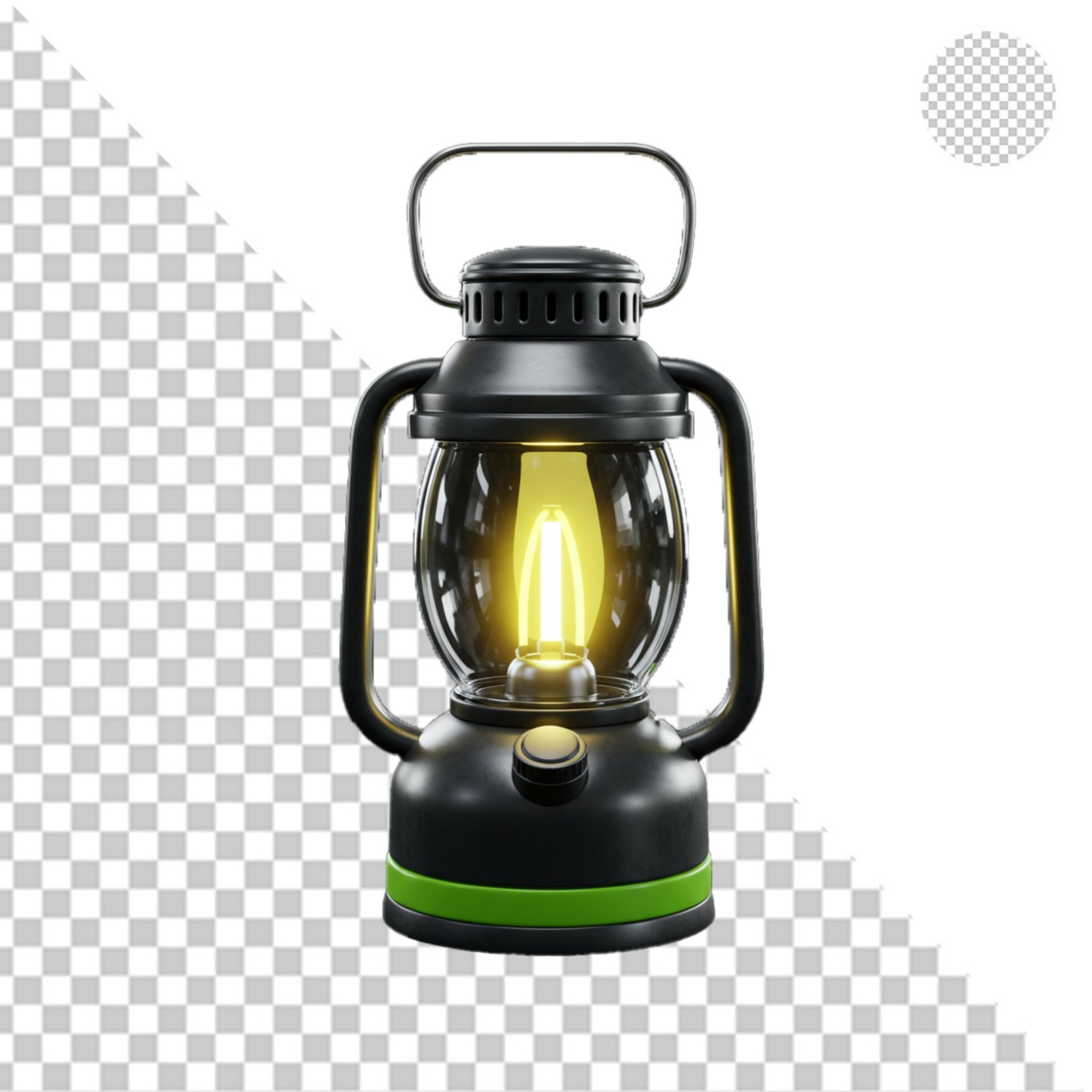 Modern Camping Lantern With Glowing Light Isolated On Transparent Background
