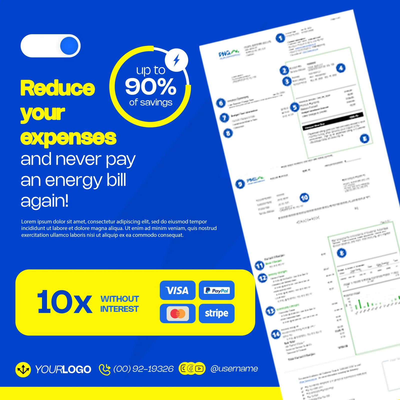 Modern Energy Bill Savings Social Media Post Template Design