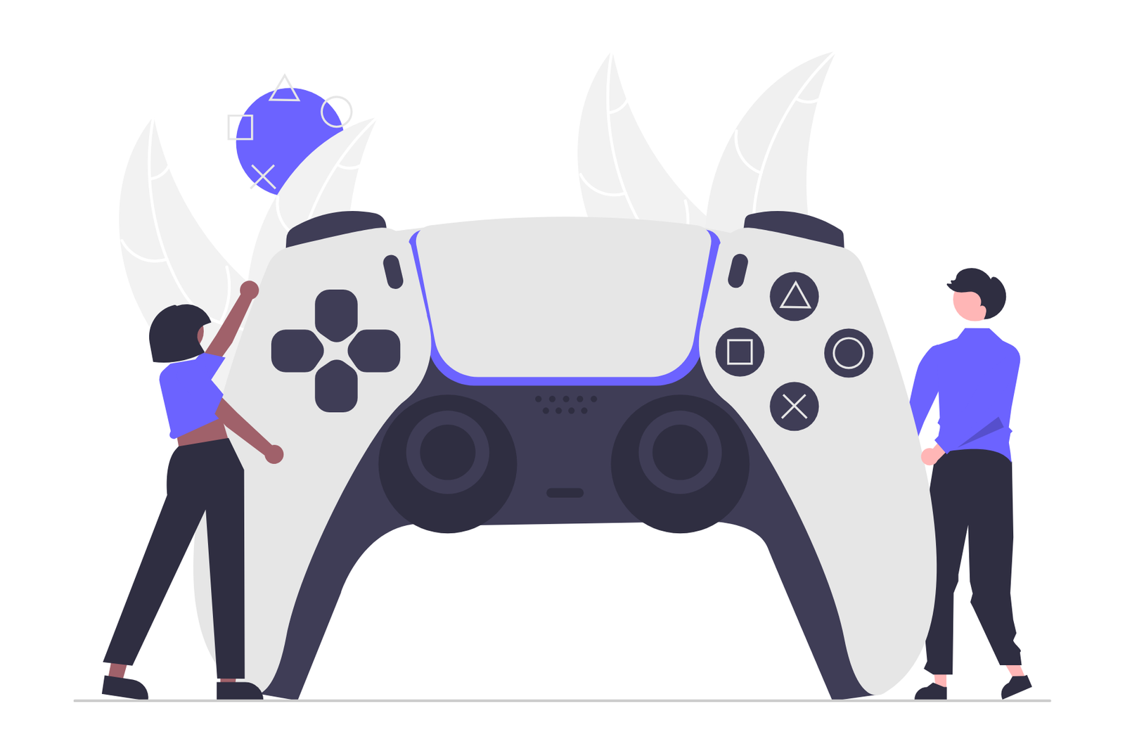 Modern Flat Design Of Gamers And Huge Video Game Controller
