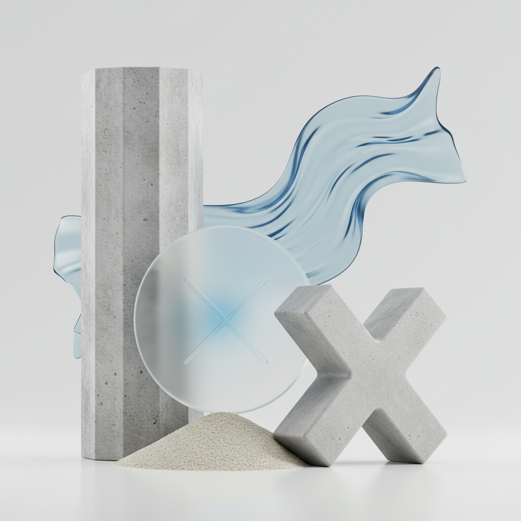 Modern Geometric Abstract Still Life With Concrete And Translucent Forms