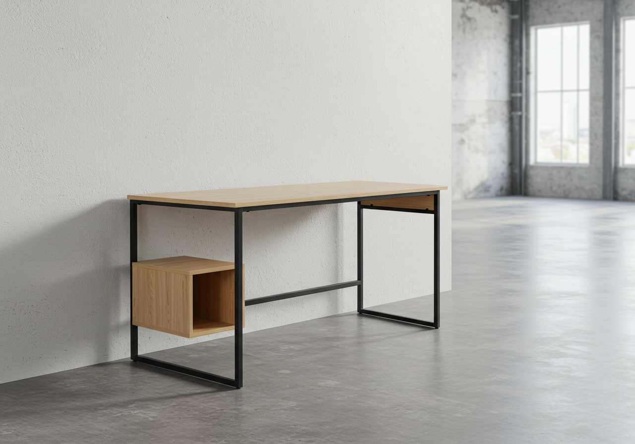 Modern Minimalist Desk In Empty Industrial Loft Office Interior