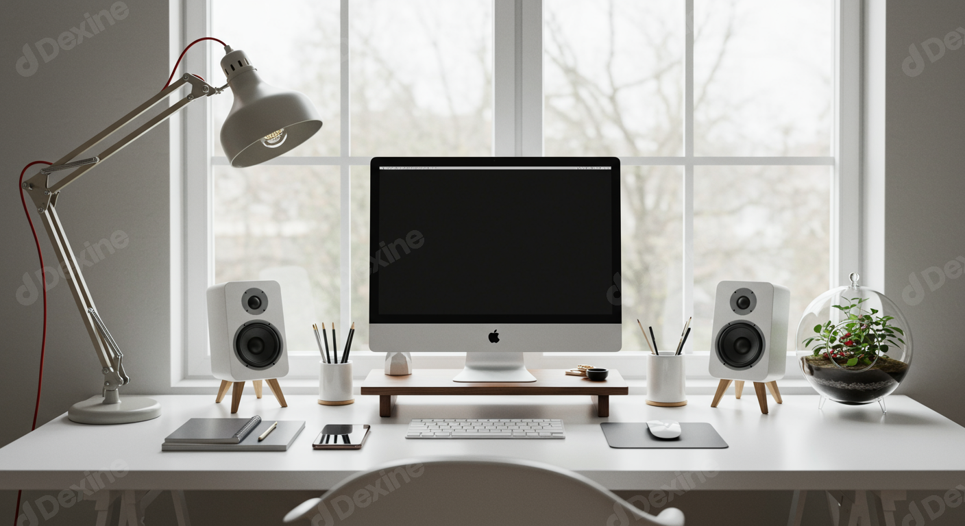 Modern Minimalist Home Office Workspace With Computer