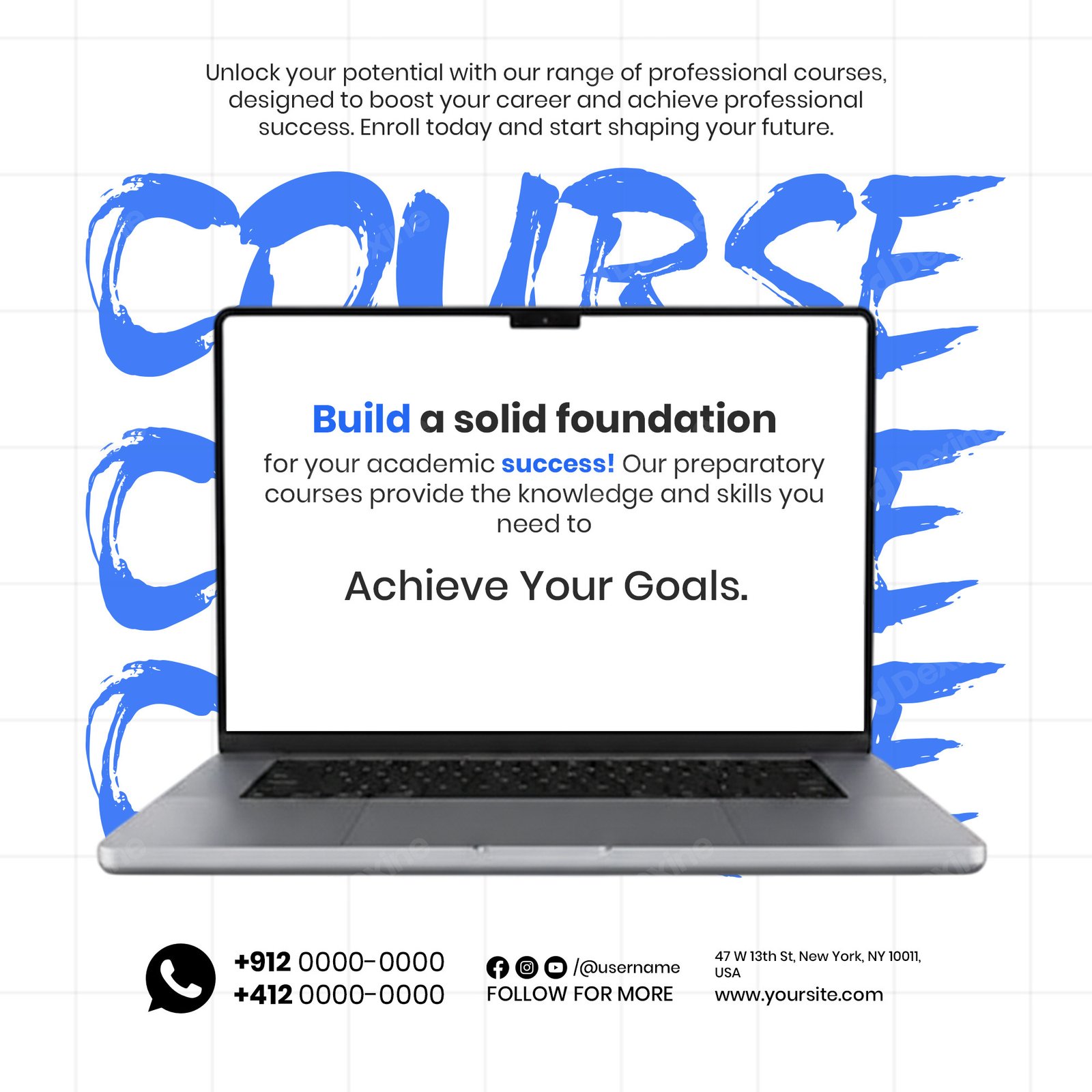 Modern Online Course Promotion Social Media Template With Laptop Mockup