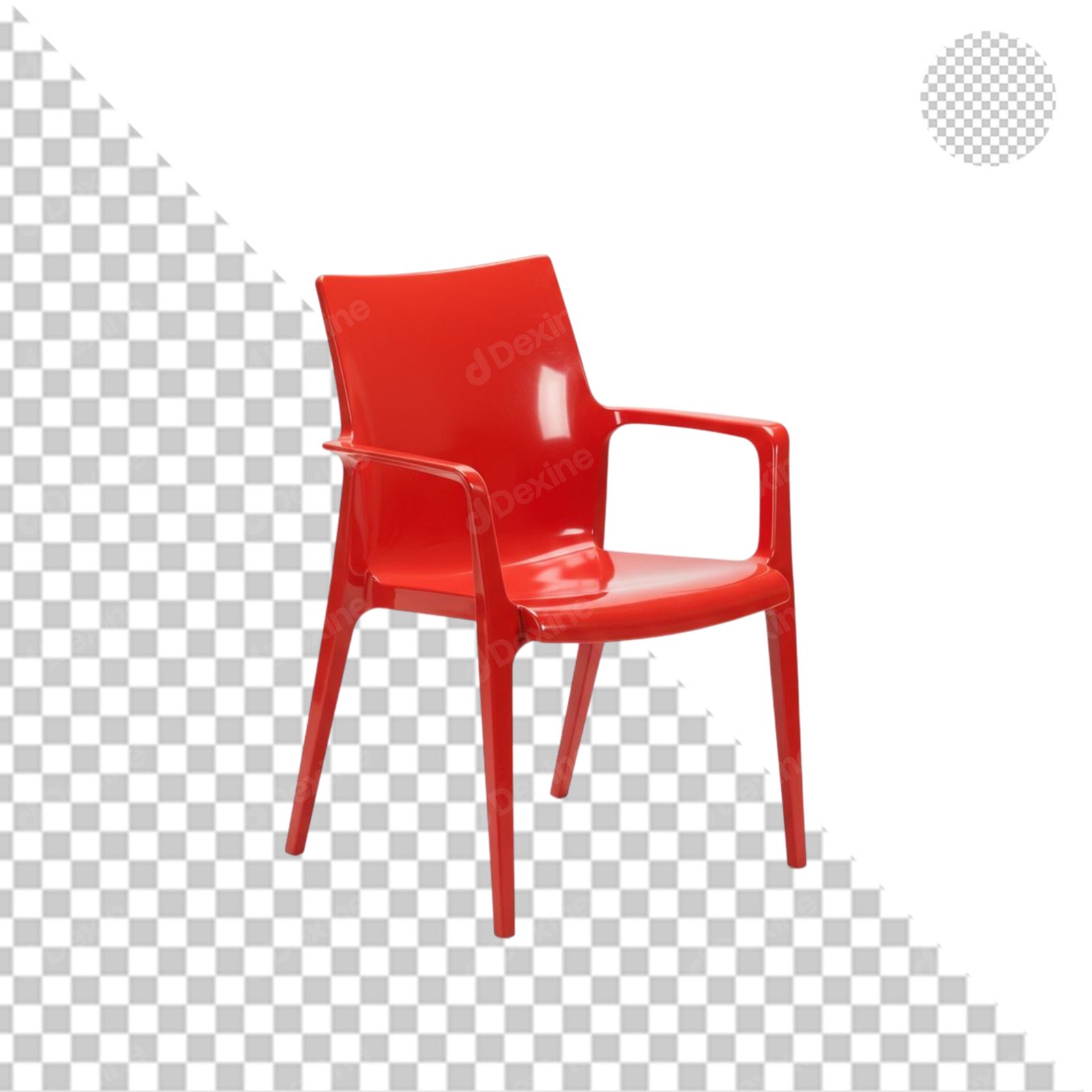 Modern Red Plastic Armchair Isolated On Transparent Background
