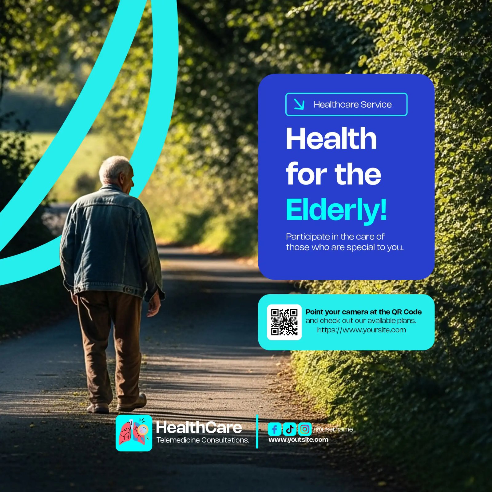Modern Social Media Post Template For Elderly Healthcare Service