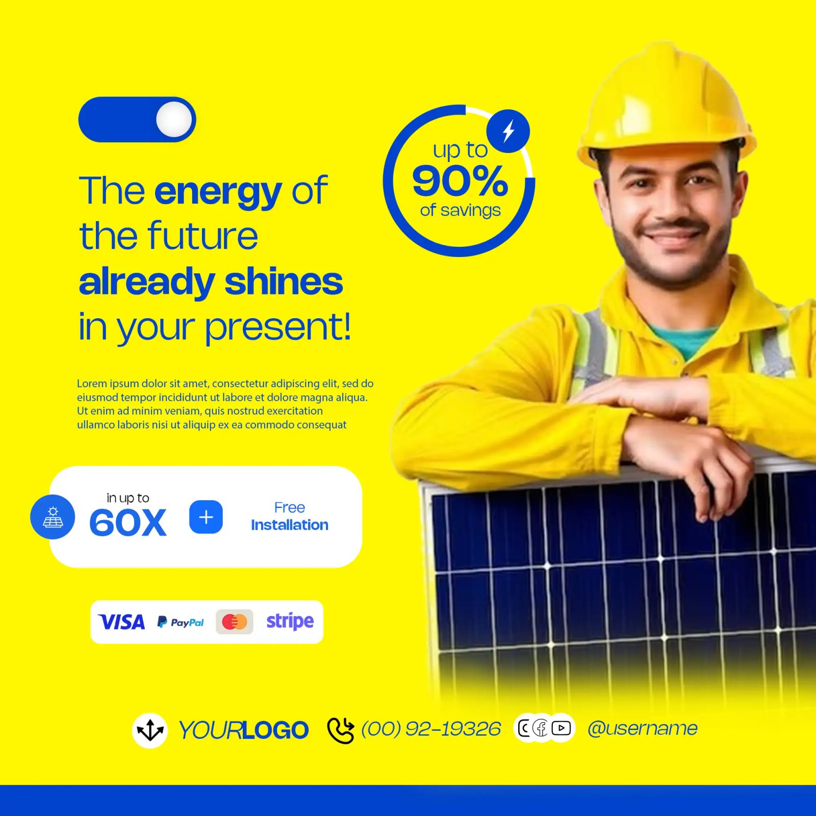 Modern Solar Energy Social Media Post Template For Sustainable Living