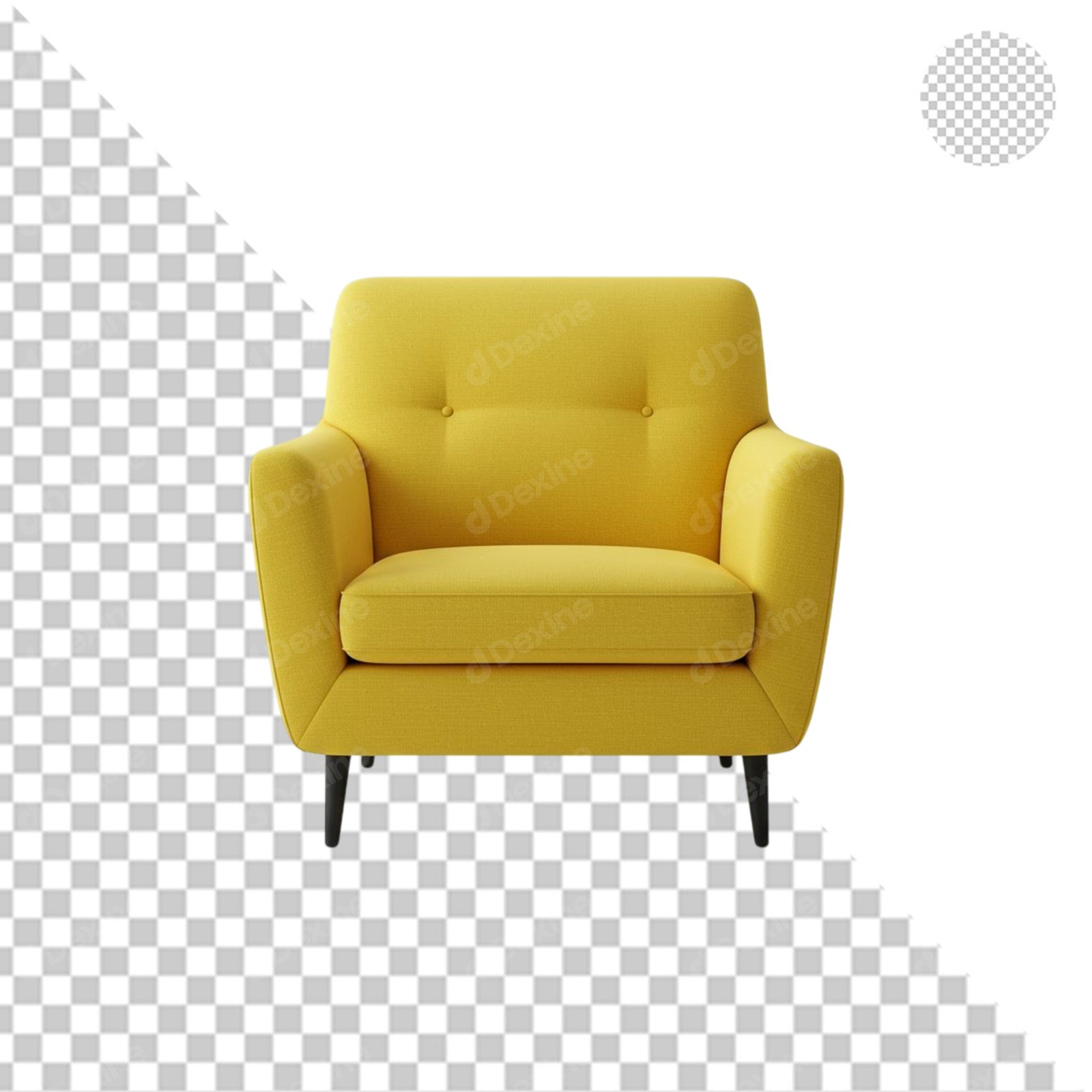 Modern Yellow Fabric Armchair Cutout Isolated On Transparent Background