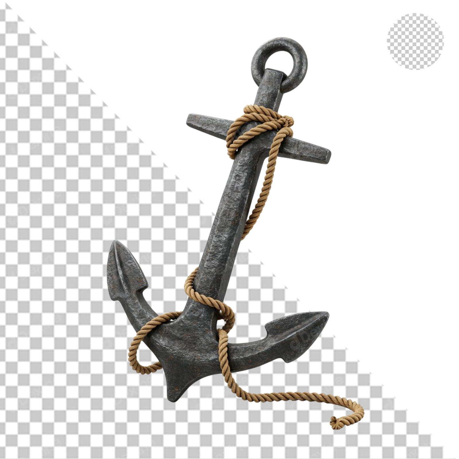 Old Nautical Anchor With Rope Isolated On Transparent Background PNG