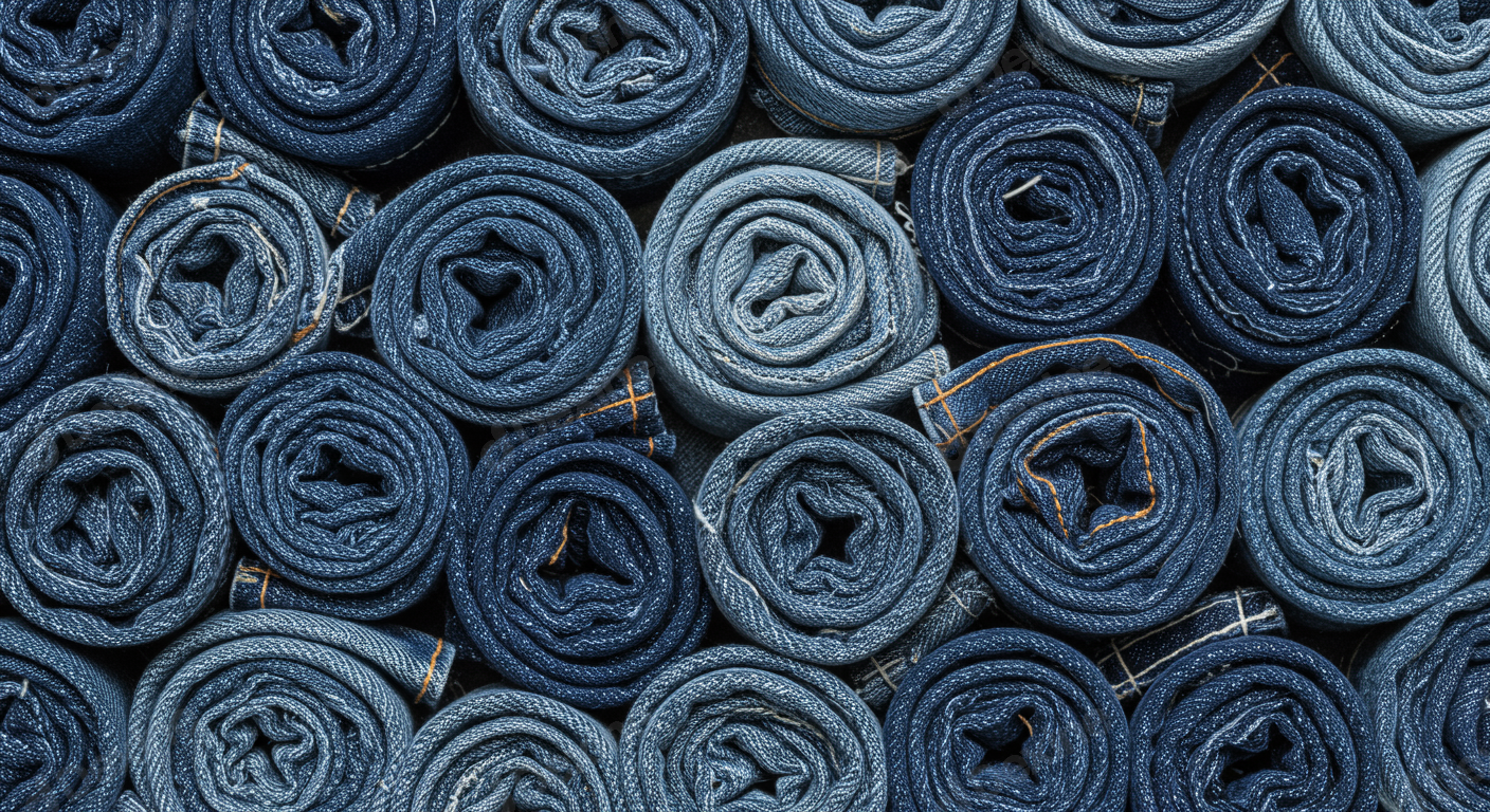 Pattern Of Various Shades Of Blue Rolled Denim Jeans Texture