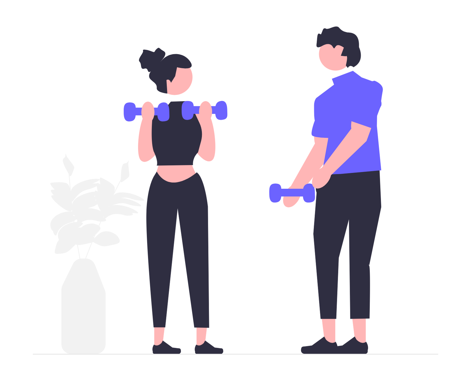 People Exercising With Dumbbells Flat Minimalist Illustration