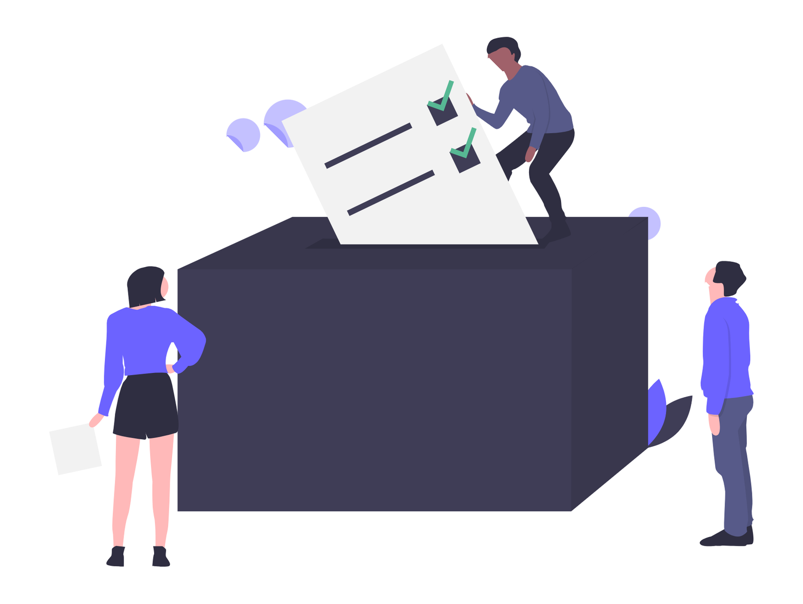 People Submitting Checklist For Voting Or Survey Flat Minimalist Design