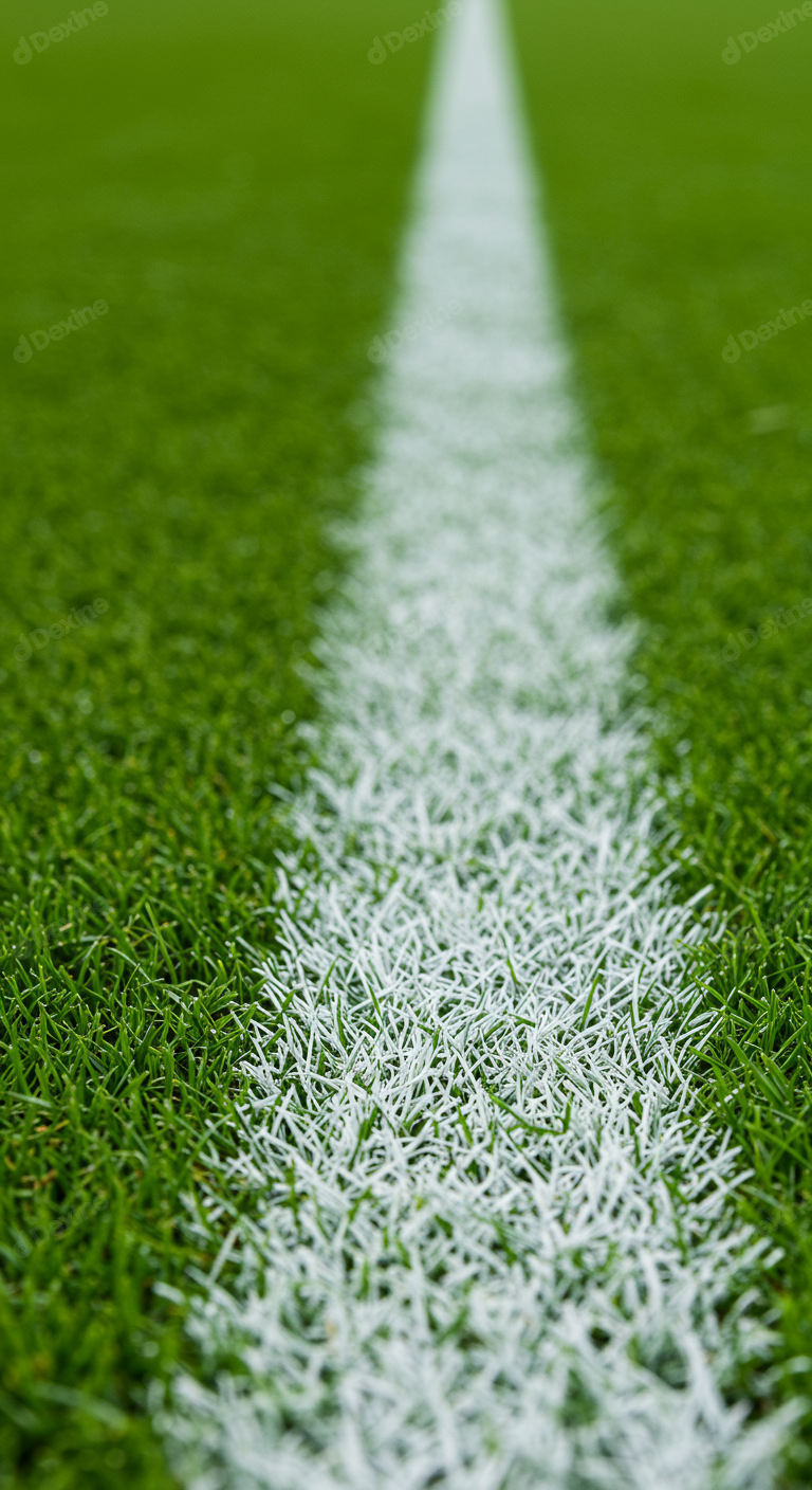 Perspective View Of White Line On Lush Green Sports Grass