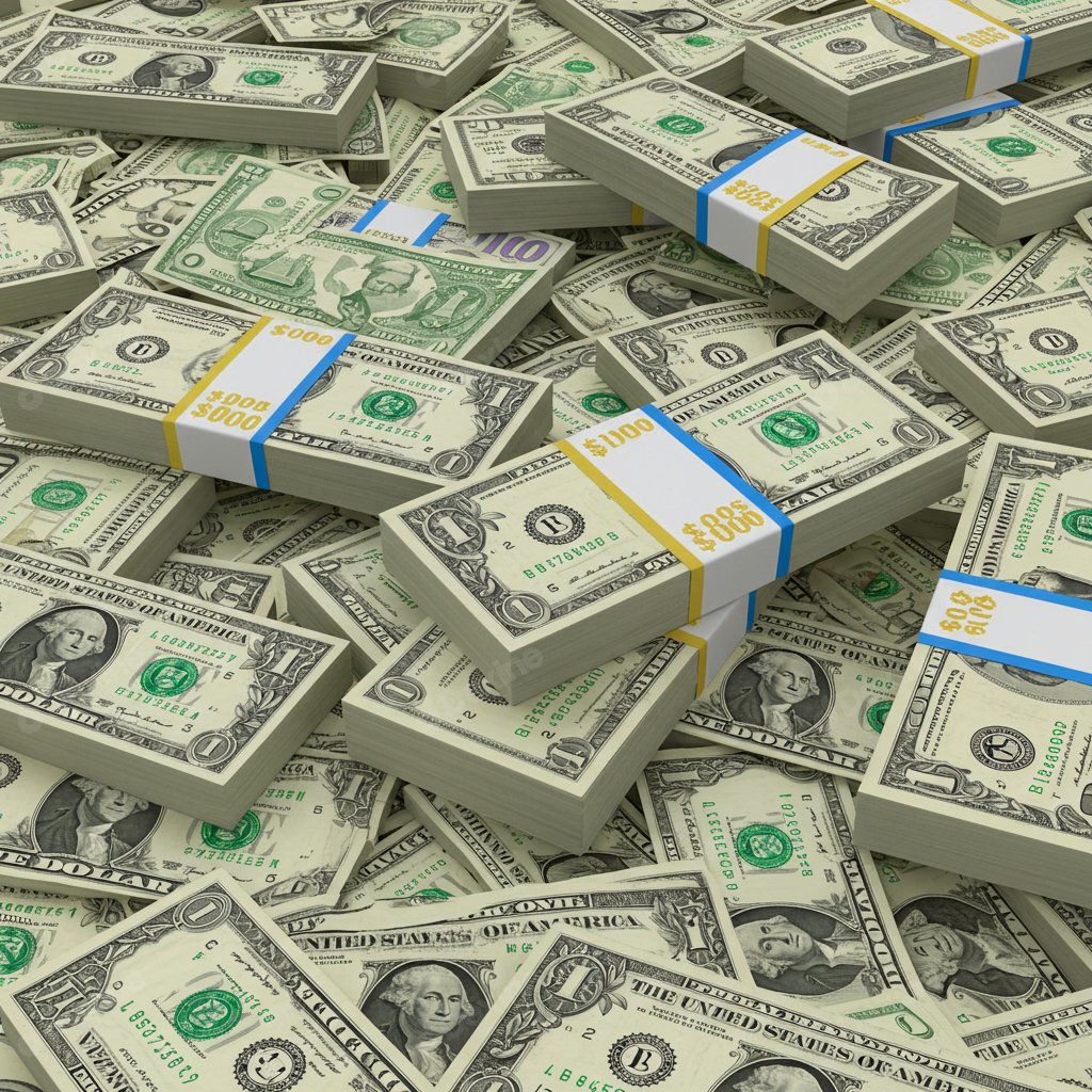 Pile Of US Dollar Bills Cash Wealth And Financial Abundance