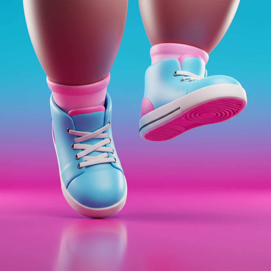 Playful 3D Cartoon Legs In Vibrant Blue And Pink Sneakers
