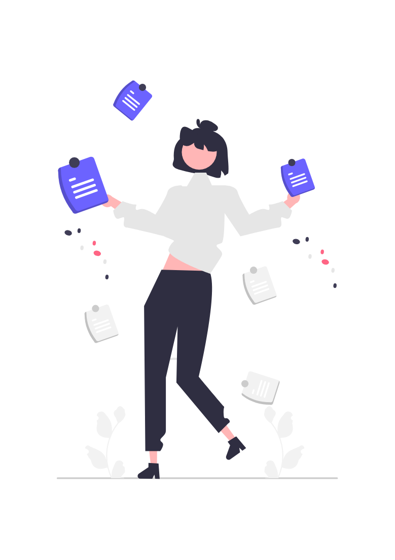 Productive Woman Managing Documents In Flat Minimalist Illustration Style