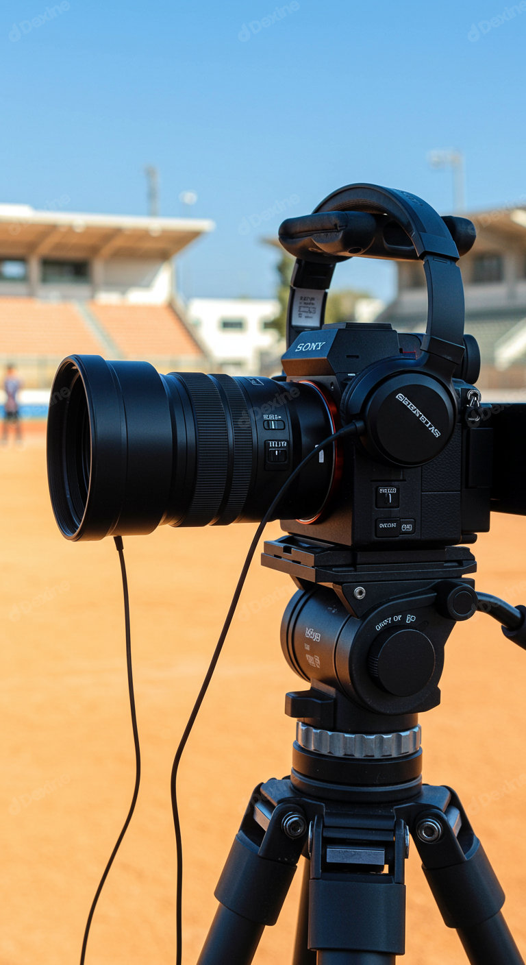 Professional Video Camera Setup At Outdoor Sports Stadium