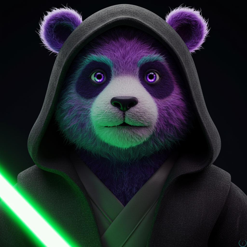Purple Panda Jedi Warrior With Lightsaber In Sci Fi Style