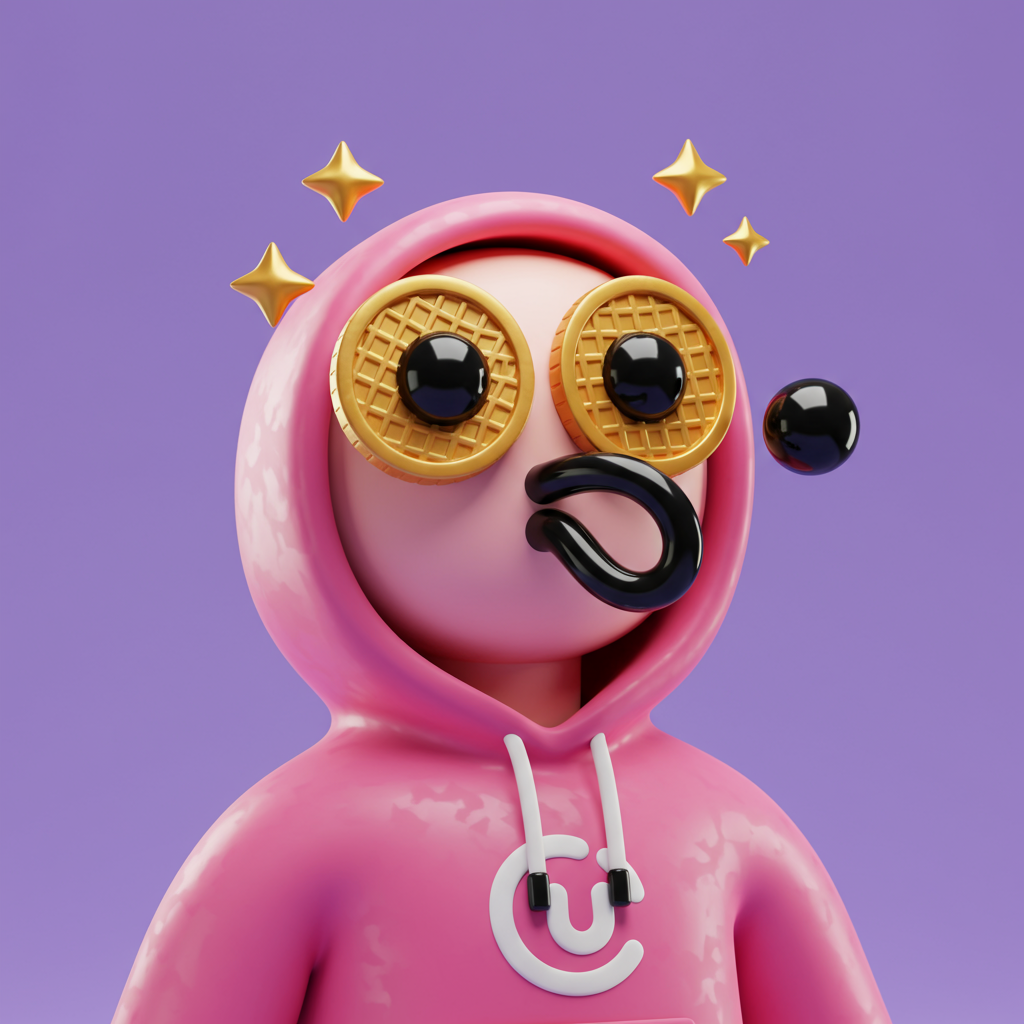 Quirky 3D Pink Character In Hoodie With Waffle Eyes And Stars