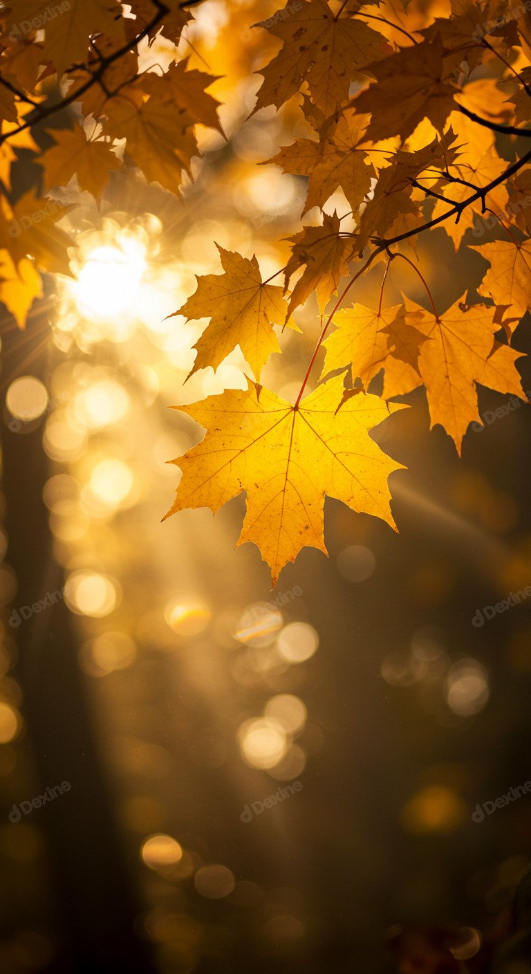 Radiant Golden Maple Leaves Sunlit With A Festive Season Vibe
