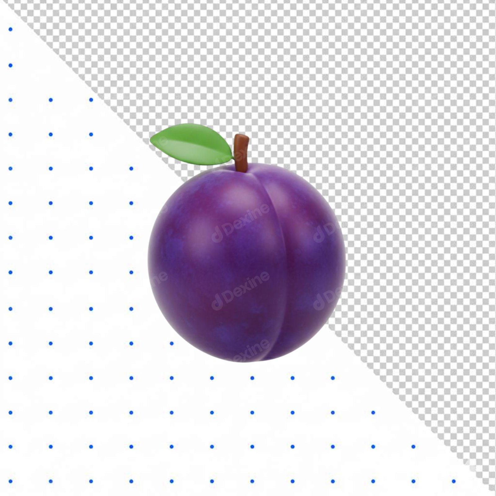 Realistic 3D Purple Plum Fruit Isolated PNG Transparent Background