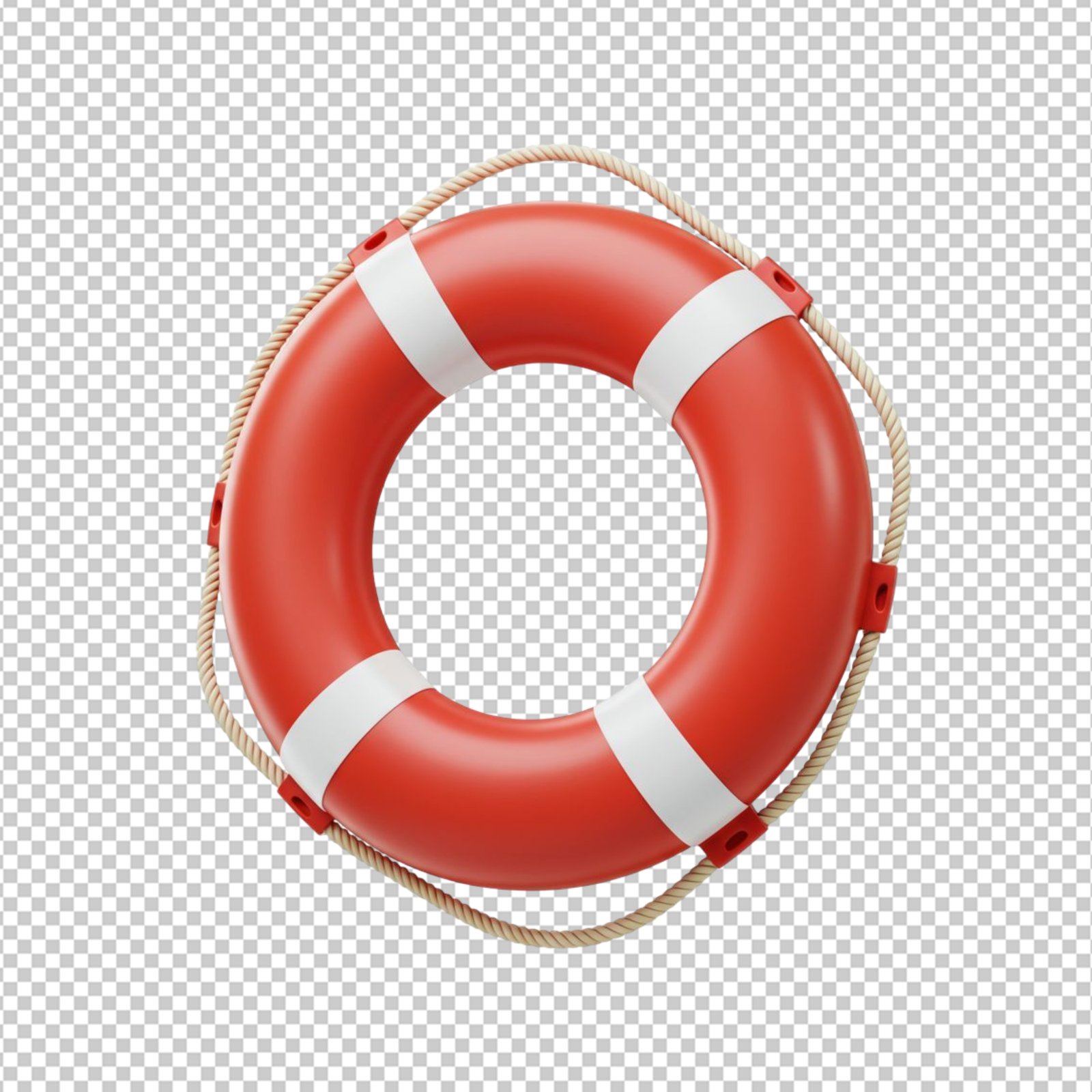 Red Lifebuoy Ring With Rope Transparent PNG Cutout For Water Safety