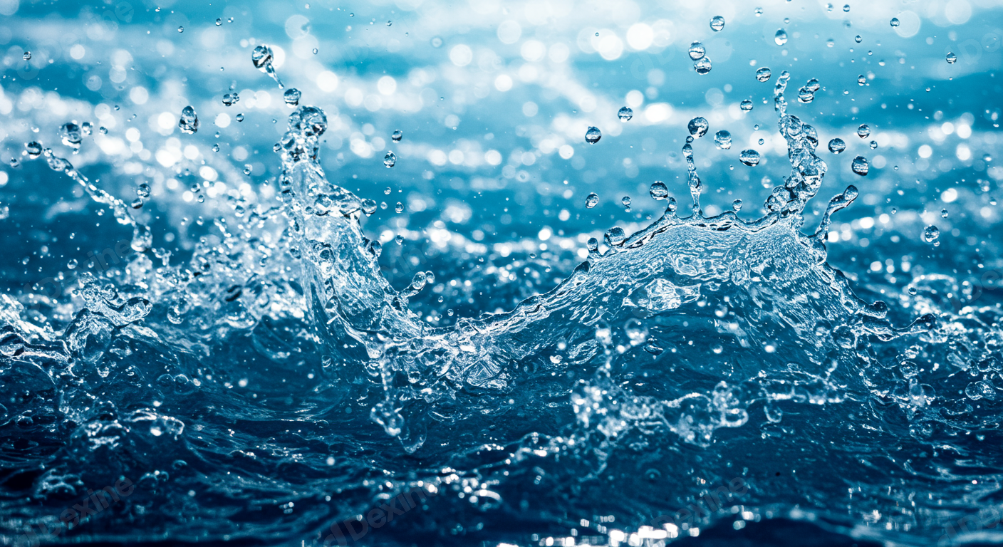Refreshing Blue Water Splash With Dynamic Droplets And Bokeh