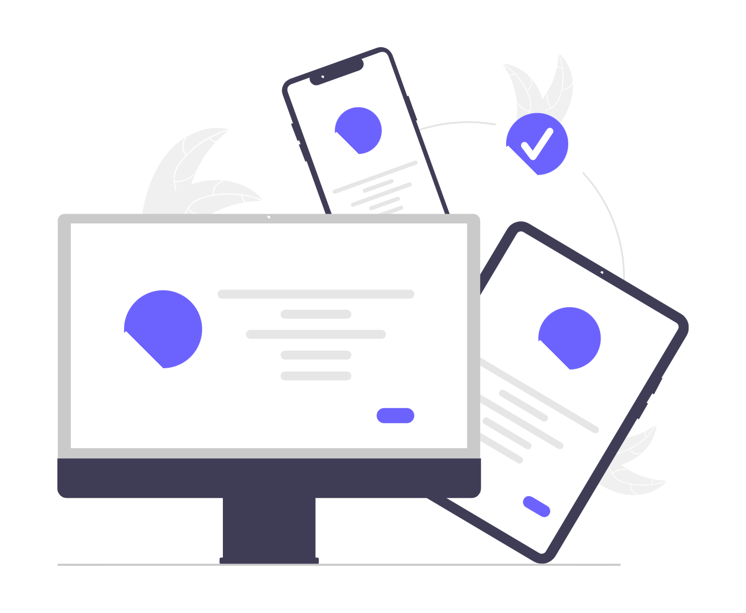 Responsive Multi Device Design With Synchronization Checkmark Flat Illustration