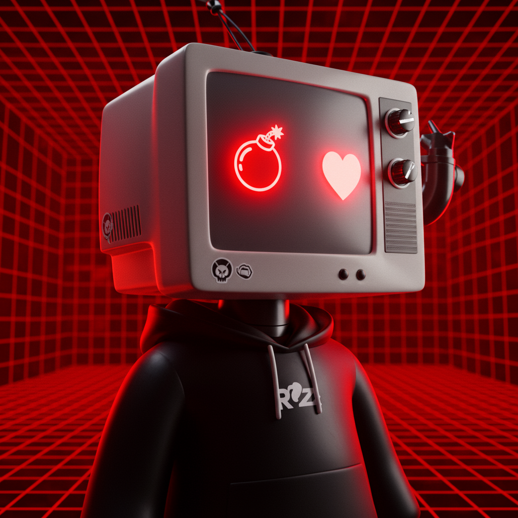 Retro TV Head Character Showing Bomb And Heart Emotions In Digital World