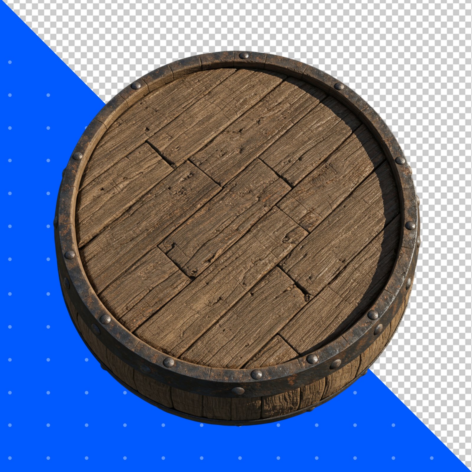 Rustic Wooden Barrel Top Isolated On Transparent Background