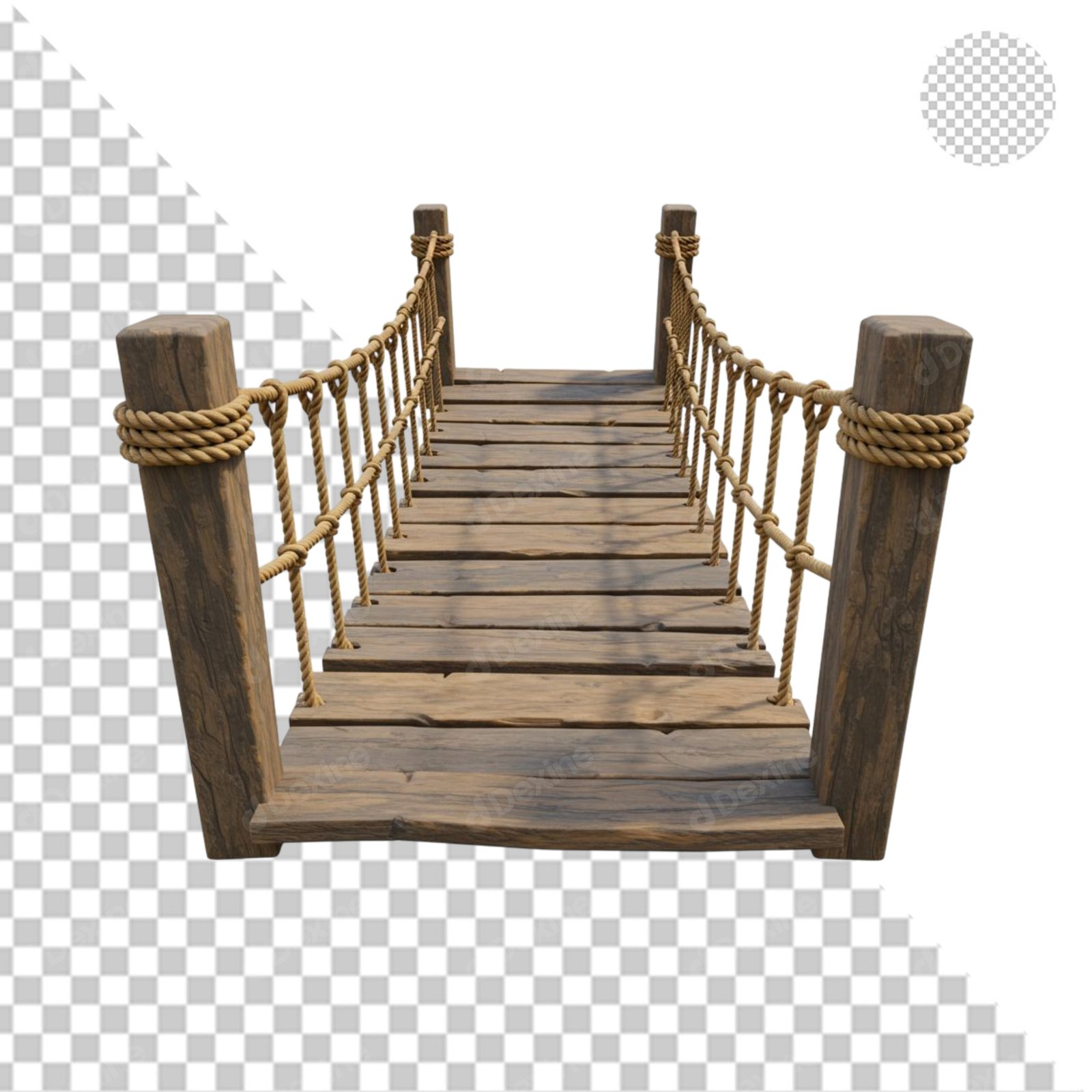 Rustic Wooden Rope Bridge Isolated Transparent PNG Cutout For Design