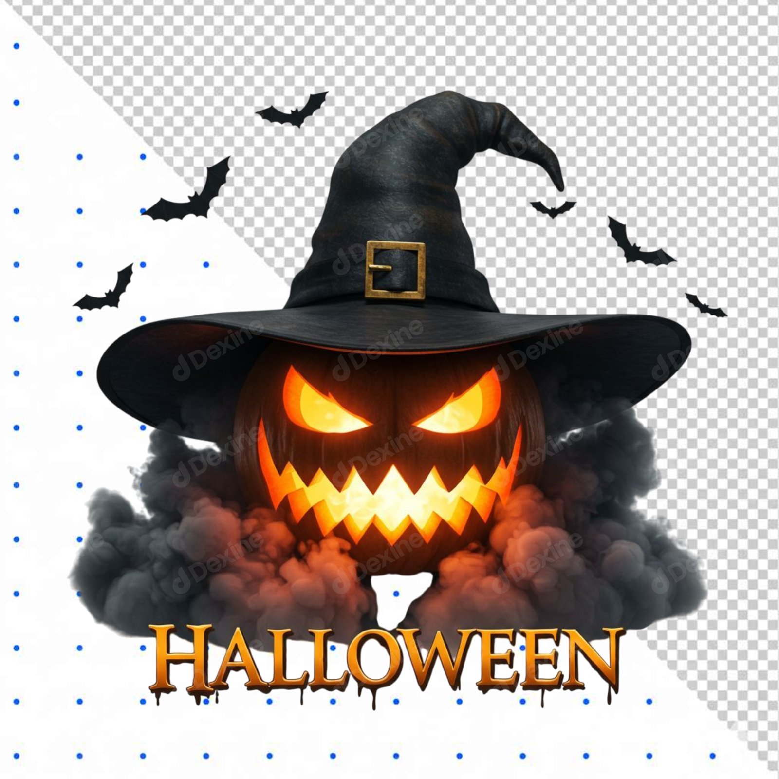 Scary Glowing Halloween Jack O Lantern Witch Hat Isolated Transparent PNG