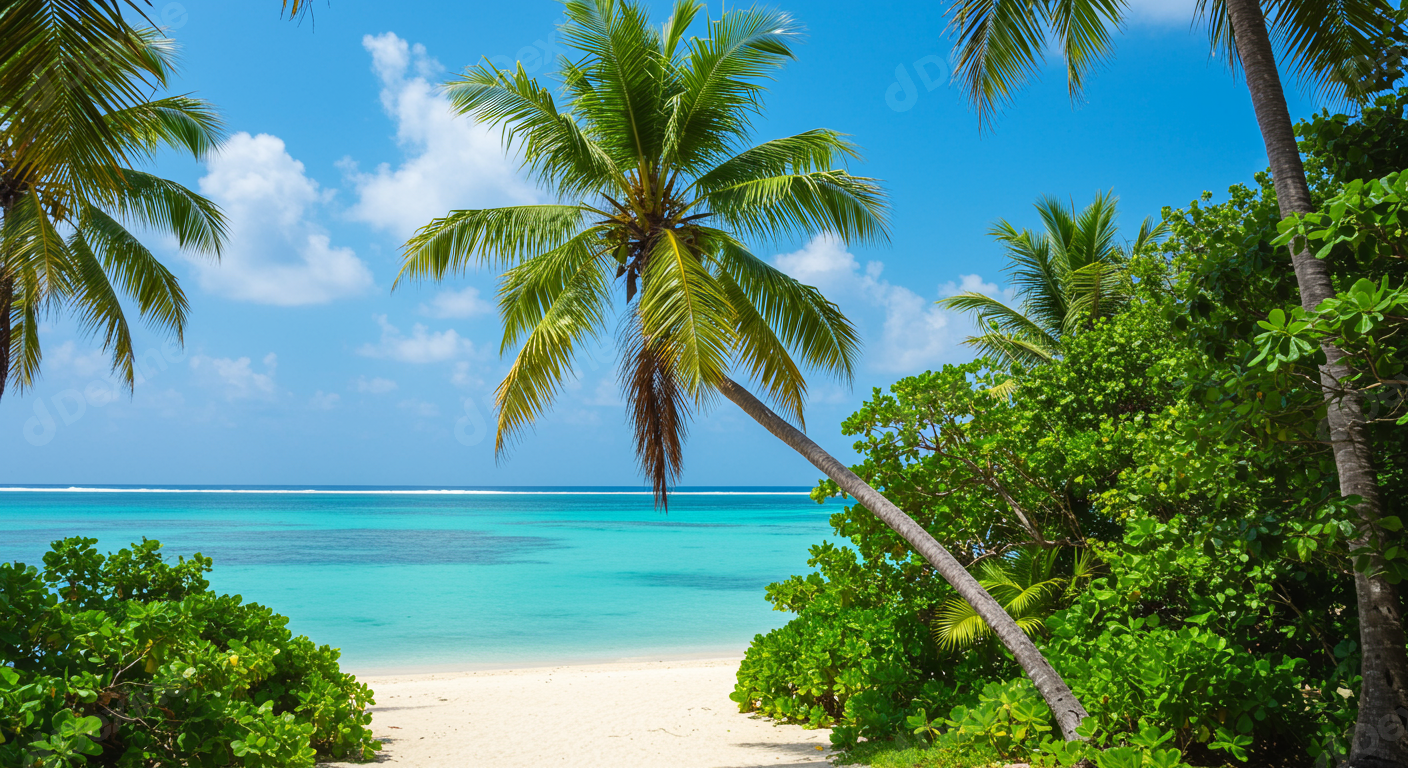 Serene Tropical Beach With Palm Trees And Turquoise Ocean