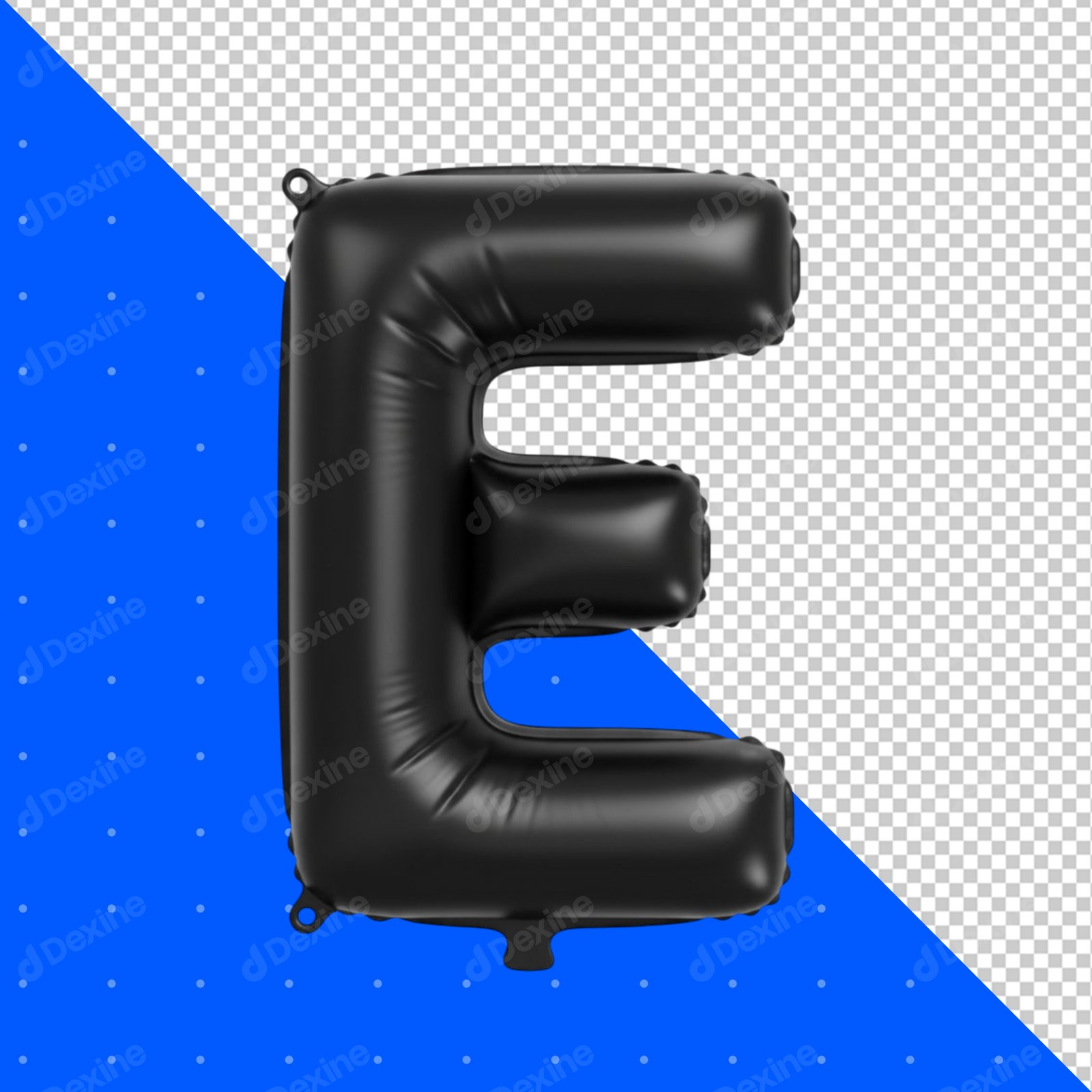 Shiny Black Foil Balloon Letter E Isolated On Transparent Background